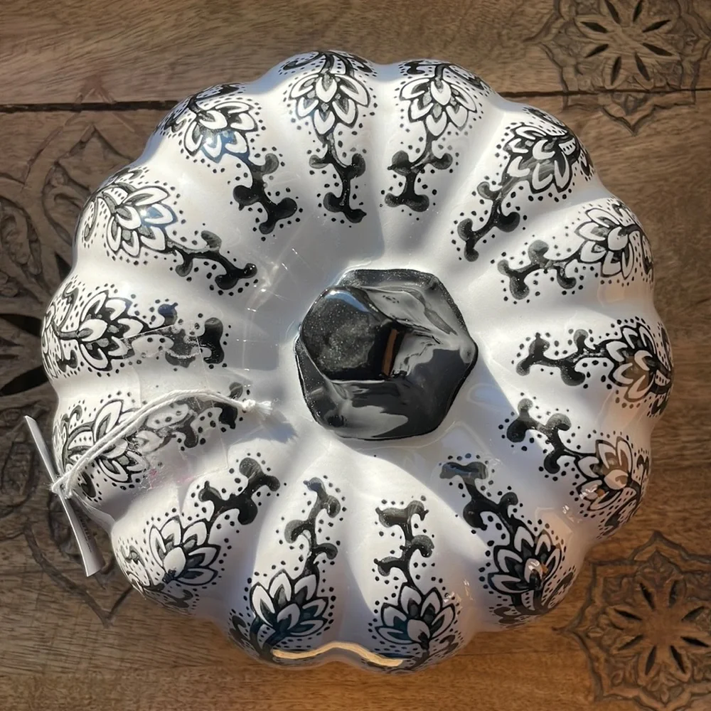 🍁HPx3🍁Black & White Boho Chic Ceramic Pumpkin Decor! NWT - Picture 10 of 16